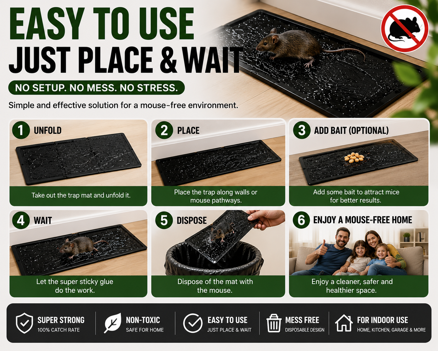 60CM Extra Large Mouse Trap Mat – Super Sticky Glue Board | Non-Toxic Rat & Mouse Catcher for Home, Kitchen & Garage